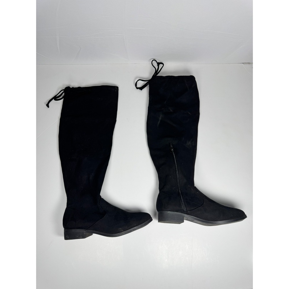 Time and Tru WWTT44AM006 Womens US 8W Boot Black Suede Over The Knee Side Zipper